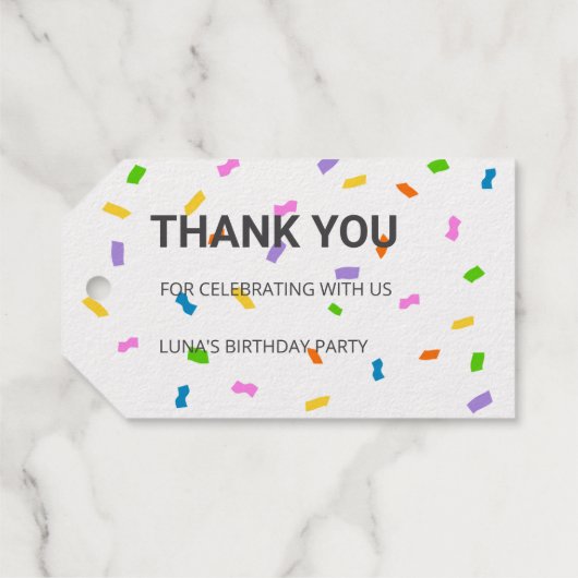 Budget Sprinkles Confetti 1st Birthday Cadeaulabels (Achterkant (horizontaal))