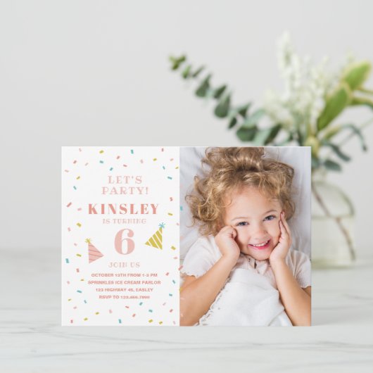 Budget Sprinkles Kinder Foto Birthday Party Kaart (Staand voorkant)