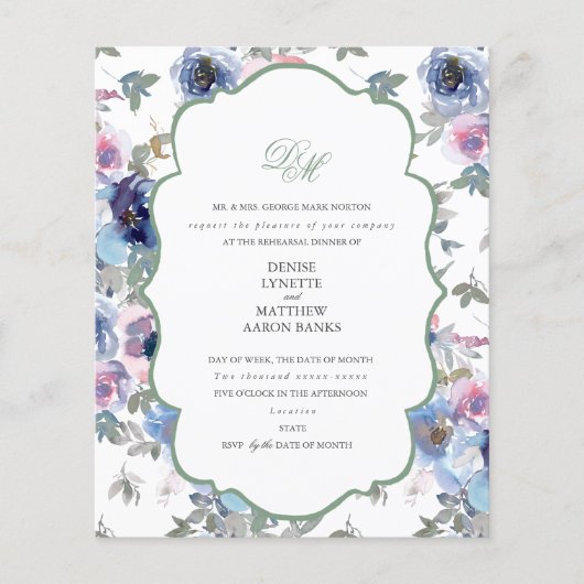 Budget Spun Sugar Blue & Basil Green Invitation (Voorkant)
