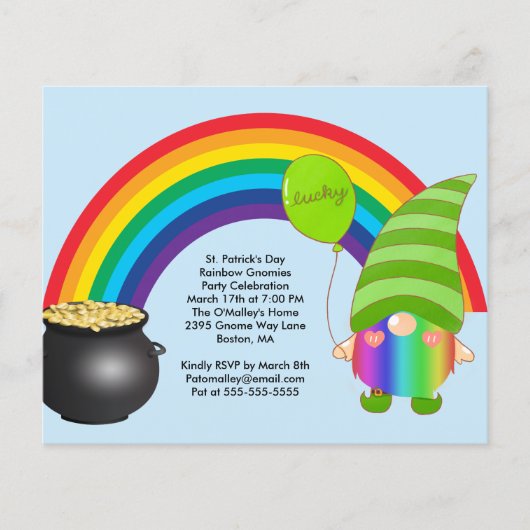 Budget St Paddys Rainbow Gnomies LGBT Party Invite Flyer (Voorkant)