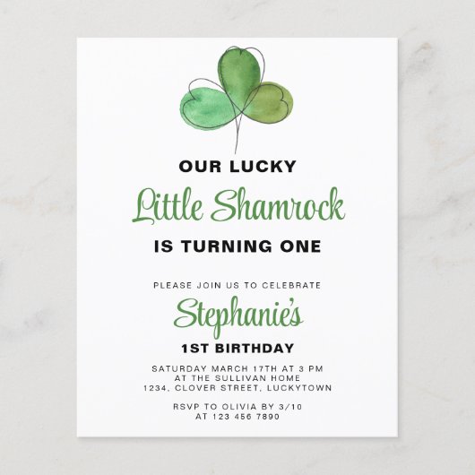 Budget St. Patrick's Day 1st Verjaardag Uitnodigin (Voorkant)