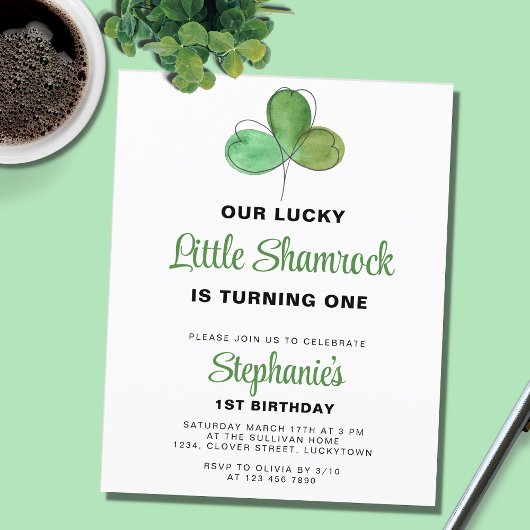 Budget St. Patrick's Day 1st Verjaardag Uitnodigin