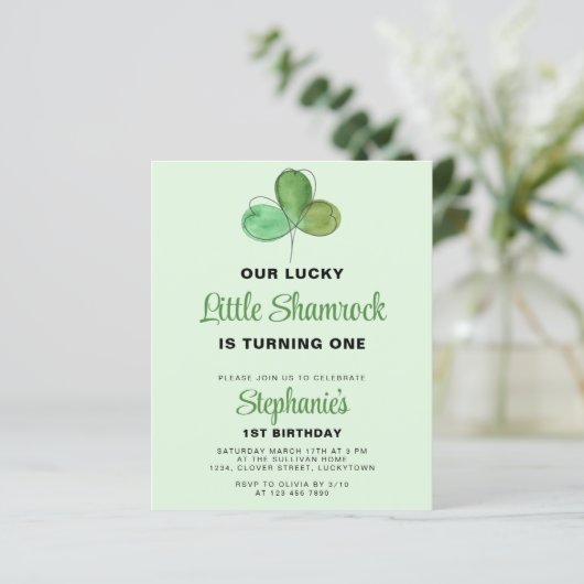 Budget St. Patrick's Day 1st Verjaardag Uitnodigin (Staand voorkant)