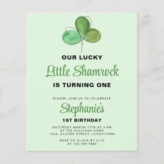 Budget St. Patrick's Day 1st Verjaardag Uitnodigin (Voorkant)