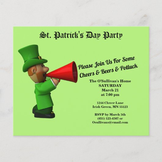 Budget St Patrick's Day Party Potluck Invitation Flyer (Voorkant)