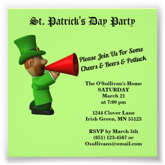 Budget St Patrick's Day Party Potluck kondiging Foto Afdruk (Voorkant)