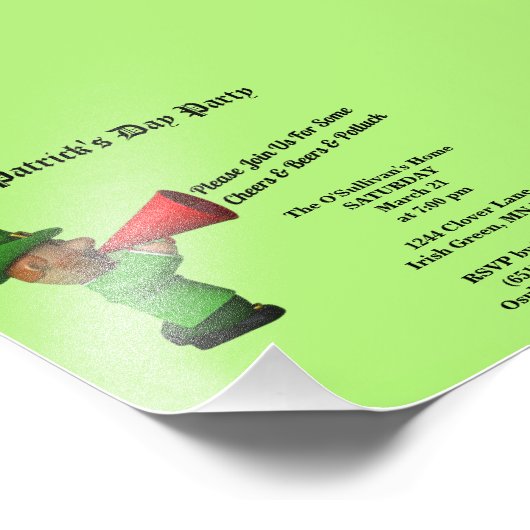 Budget St Patrick's Day Party Potluck kondiging Foto Afdruk (Hoek)