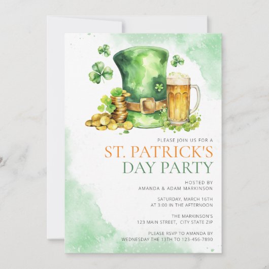 Budget St. Patricks Day Waterverf Eenvoudig feest Kaart (Voorkant)