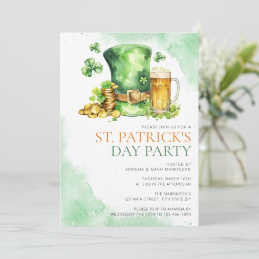 Budget St. Patricks Day Waterverf Eenvoudig feest Kaart (Staand voorkant)