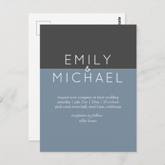 Budget Stalen Blauw Moderne Trouw Uitnodiging (Voorkant / Achterkant)