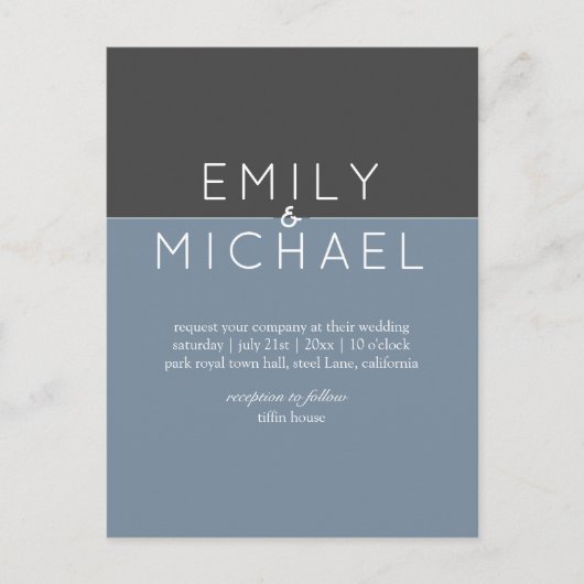 Budget Stalen Blauw Moderne Trouw Uitnodiging (Voorkant)