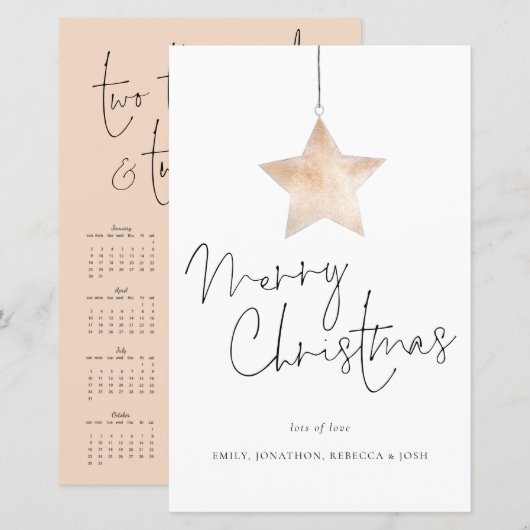 Budget Star Script Calendar Merry Kerstmis Kaart (Voorkant / Achterkant)