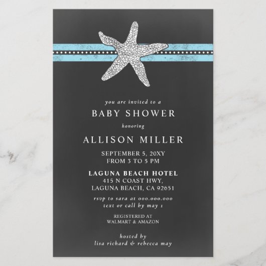 Budget Starfish Beach Baby shower nodiging (Voorkant)