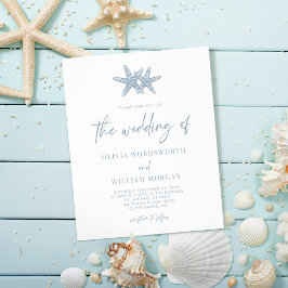 Budget Starfish Dusty Blue Script Wedding Invite Flyer