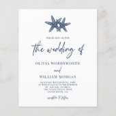 Budget Starfish Nautical Navy Blue Wedding Invite Flyer (Voorkant)