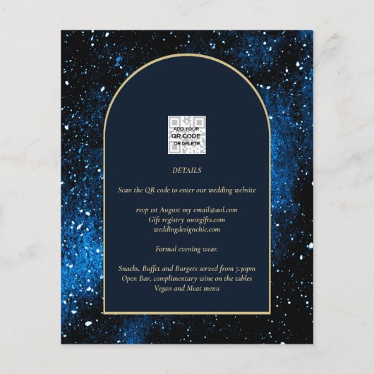 BUDGET Starnight Navyblauw Gouden Trouw UITNODIGIN Flyer (Achterkant)