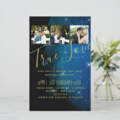 BUDGET Starry Night Navy Goud A9 Trouw Uitnodiging (Staand voorkant)