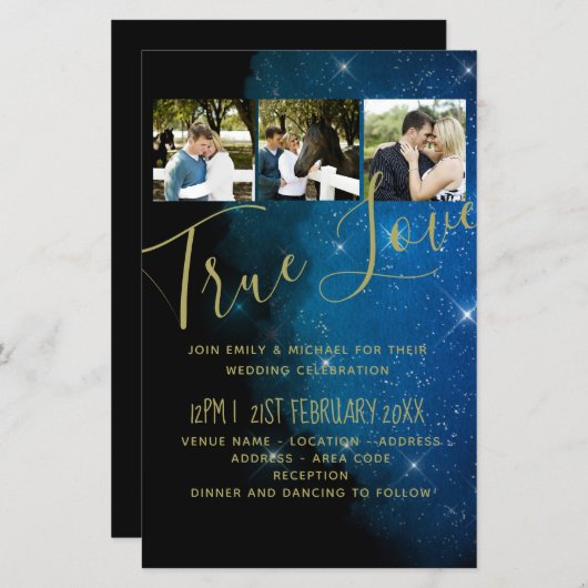 BUDGET Starry Night Navy Goud A9 Trouw Uitnodiging (Voorkant / Achterkant)