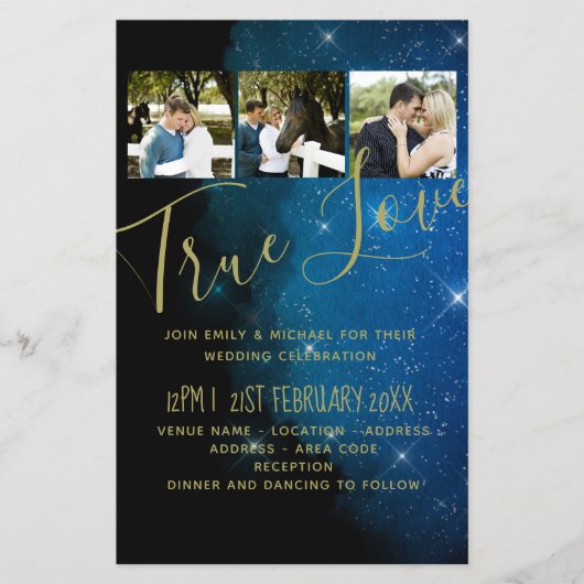 BUDGET Starry Night Navy Goud A9 Trouw Uitnodiging (Voorkant)