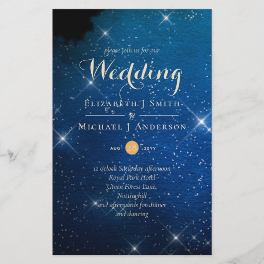 BUDGET Starry Night Navy Goud A9 Trouw Uitnodiging (Voorkant)