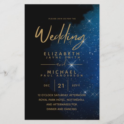 BUDGET Starry Night Navy Goud Huwelijksuitnodiging (Voorkant)