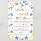 Budget Stars Blue Boy Baby shower Uitnodiging (Voorkant / Achterkant)