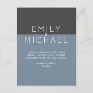 Budget Steel Blue Modern Wedding Invtiding Briefkaart