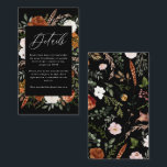 Budget Steg roest zwarte florale trouwdetails Informatiekaartje<br><div class="desc">Begrotingsblaadjes,  florale en stag antlers trouwgegevens. Met prachtige waterverf bladeren,  witte floralen,  houten plak en scripthandschrift. Deze moderne uitnodiging zal zeker de stijl bepalen voor je komende feest.</div>