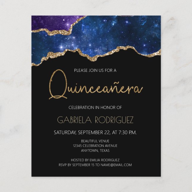 Budget Sterren Agate Geode Quinceañera Uitnodiging (Voorkant)