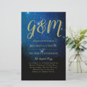 BUDGET Sterrennacht marine Gold A9 bruiloft uitnod (Staand voorkant)