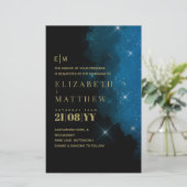 BUDGET Sterrennacht marine Gold A9 bruiloft uitnod (Staand voorkant)