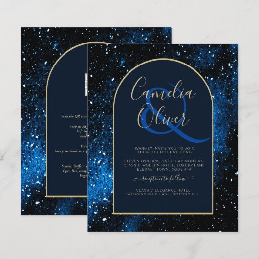 BUDGET Sterrennacht Navy Blue Gold Wedding INVITE (Voorkant / Achterkant)