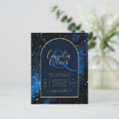 BUDGET Sterrennacht Navy Blue Gold Wedding INVITE (Staand voorkant)