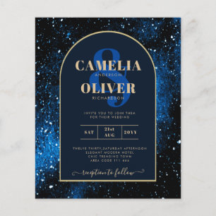 BUDGET Sterrennacht Navy Blue Gold Wedding INVITE Flyer