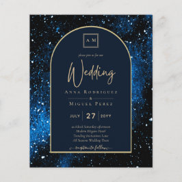 BUDGET Sterrennacht Navy Blue Gold Wedding INVITE Flyer