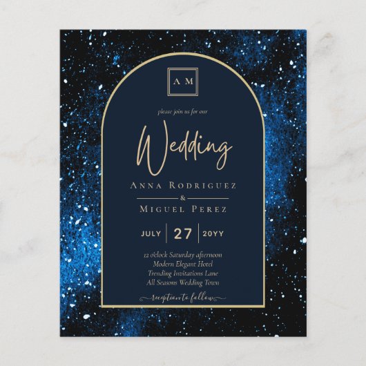 BUDGET Sterrennacht Navy Blue Gold Wedding INVITE Flyer (Voorkant)