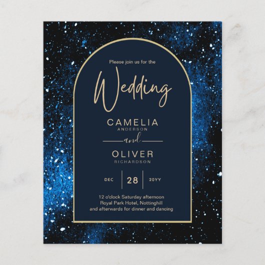 BUDGET Sterrennacht Navy Blue Gold Wedding INVITE Flyer (Voorkant)