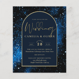BUDGET Sterrennacht Navy Blue Gold Wedding INVITE Flyer