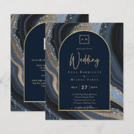 BUDGET Sterrennacht Navy Gold Agate Wedding INVITE