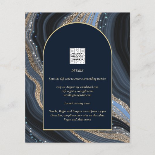 BUDGET Sterrennacht Navy Gold Agate Wedding INVITE (Achterkant)
