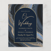 BUDGET Sterrennacht Navy Gold Agate Wedding INVITE (Voorkant)