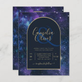 BUDGET Sterrennacht Paars Blue Wedding INVITE (Voorkant / Achterkant)
