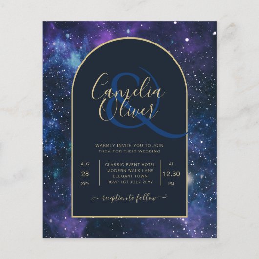 BUDGET Sterrennacht Paars Blue Wedding INVITE (Voorkant)