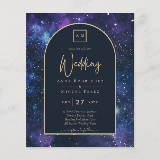 BUDGET Sterrennacht Paars Blue Wedding INVITE Flyer (Voorkant)