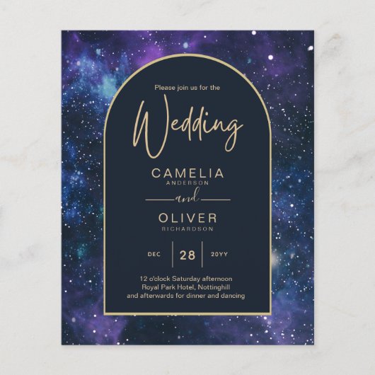 BUDGET Sterrennacht Paars Blue Wedding INVITE Flyer (Voorkant)