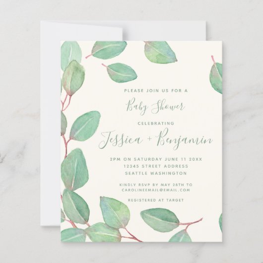 Budget Stijlvol Baby shower Eucalyptus Greenery (Voorkant)