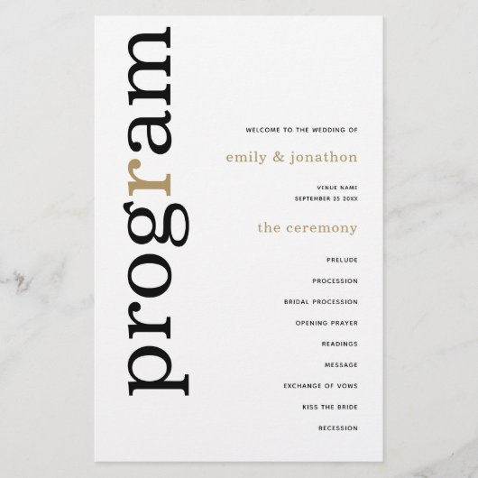 BUDGET stijlvol Black Gold Text Weddenprogramma (Voorkant)