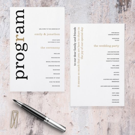 BUDGET stijlvol Black Gold Text Weddenprogramma
