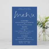 Budget Stijlvol Script Wit Blauw Bruiloft Menu (Staand voorkant)