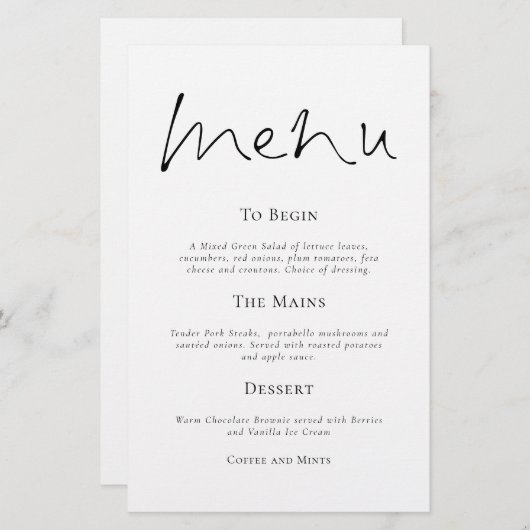 Budget stijlvolle Typografie Simple Wedding Menu (Voorkant / Achterkant)